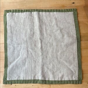 Elegant Tan and Green Pillow Cover in 100% Linen. 18”x18”. Zipper close. New.